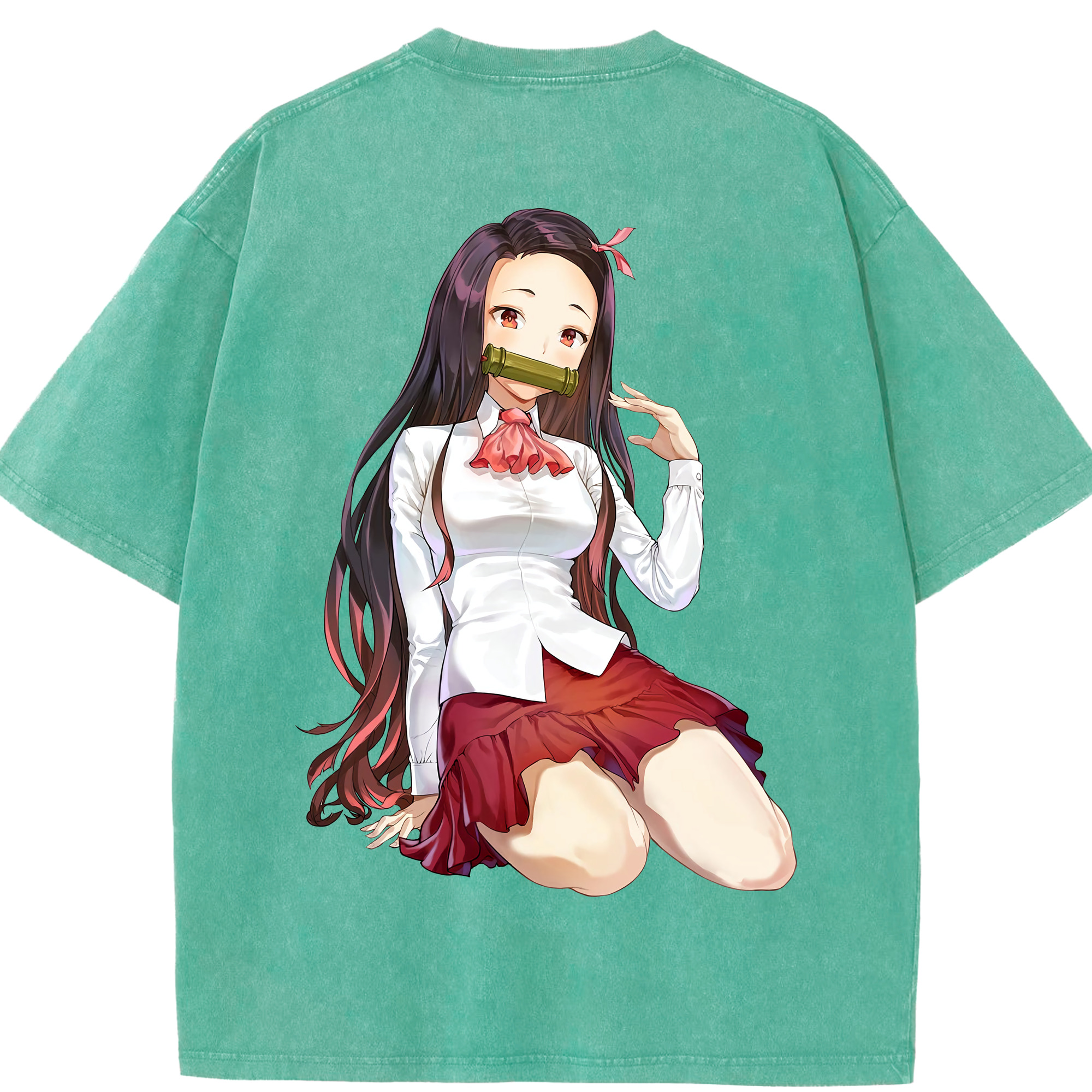 （画像用） 鬼滅の刃（きめつのやいば）竈門 禰󠄀豆子／かまど ねずこ Kamado Nezuko 綿100% ヴィンテージ風 半袖Tシャツ（背面プリント）
